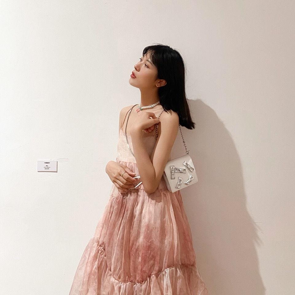 Happy/h Túi đeo chéo vai trang trí hình bướm màu đen và bạc thời trang mùa hè 15