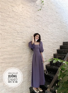 Bigsize Đầm tím cổ vuông D440