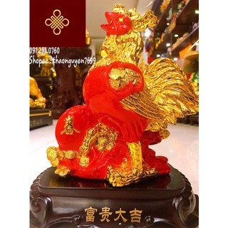Tượng Gà Phong Thuỷ màu đỏ  (giải trừ tiểu nhân, hoá giải đào hoa sát) (cao 30, dài 25, rộng 15)
