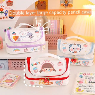 Túi Đựng Bút Hai Lớp Sức Chứa Lớn Họa Tiết Hoạt Hình Dễ Thương