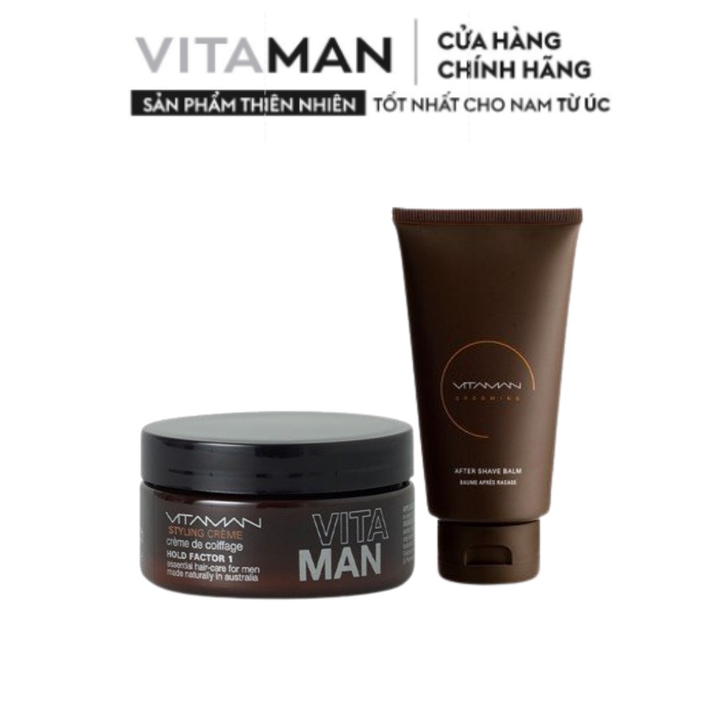 Combo Kem Tạo Kiểu Tóc Dành Cho Nam Vitaman Styling Crème 100g và Sáp Dưỡng Da Sau Cạo Râu Dành Cho Nam Vitaman Grooming