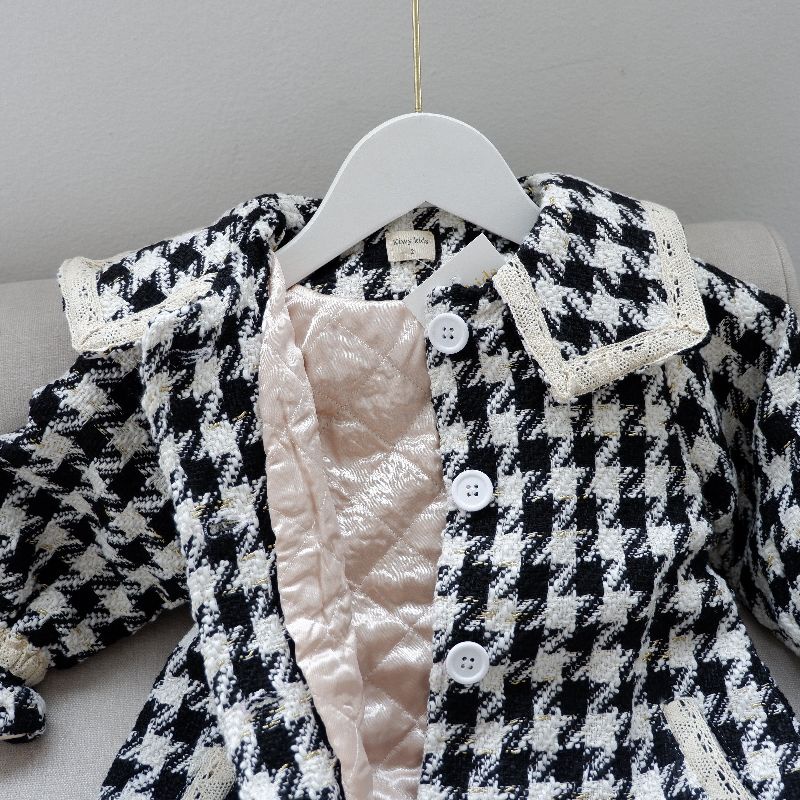 Áo khoác dạ Tweed trần bông KIWY KIDS dáng dài ấm áp Kids14 - 2130  cho bé gái từ 1 đến 11 tuổi