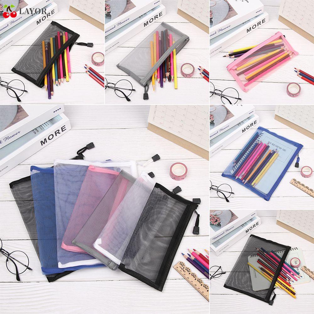 1 túi lưới đựng bút mỹ phẩm tiền xu bằng Nylon trong suốt màu trơn nhiều màu có khóa kéo thời trang