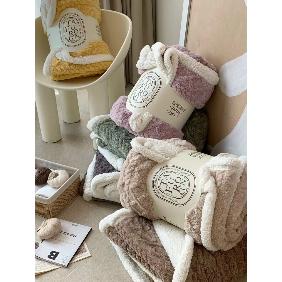 Chăn Len Lông Cừu TAFURONG, Chăn Lông Cừu HIN BEDDING Cao Cấp Siêu Ấm Siêu Mềm Mịn Loại 1 Kích Thước 2mx2m3