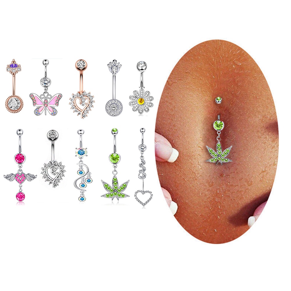 Khuyên Rốn Hình Trái Tim Đính Đá Pha Lê Thời Trang