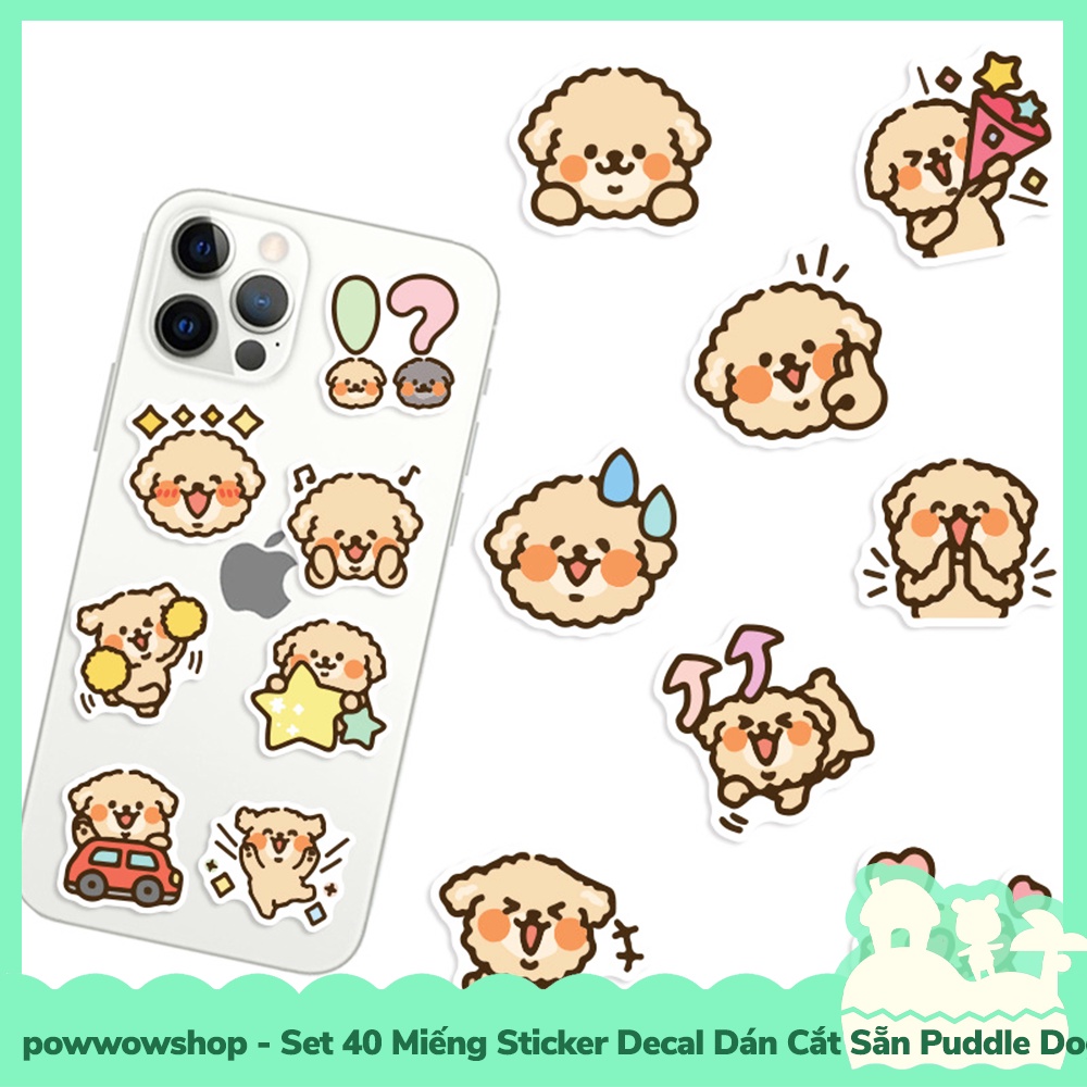 [Sẵn VN - Hỏa Tốc] Set 40 Miếng Sticker Decal Cắt Sẵn DIY Dán Trang Trí Vật Dụng Mẫu Puddle Dog Cute Action