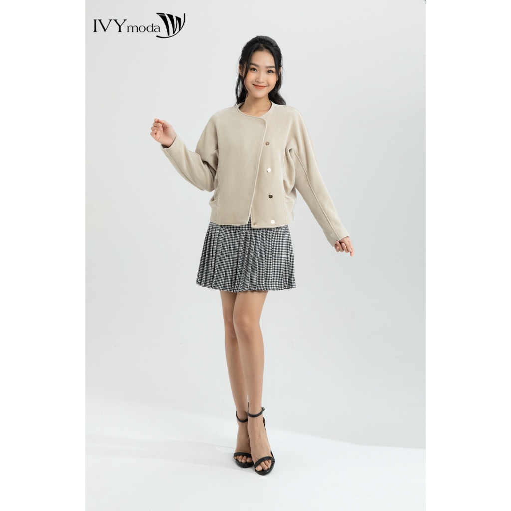 Áo khoác nhung nữ khuy bấm IVY moda MS 70M6250