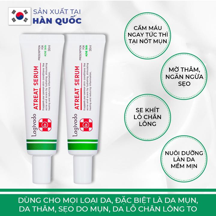 Bộ chăm sóc da mụn Hàn Quốc Lagivado gồm Dr. ATreat Serum 30ml & 3 mặt nạ dưỡng da 23g/miếng