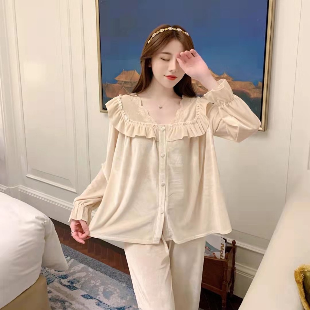 Bộ đồ ngủ thời trang mùa đông 2021 trẻ trung ngọt ngào cho nữ