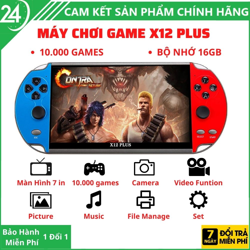 Máy chơi game cầm tay X12 PLUS - Có 10000 game , màn hình 7 inch , hỗ trợ nghe nhạc , xem phim, đọc sách -bảo hành 1 năm