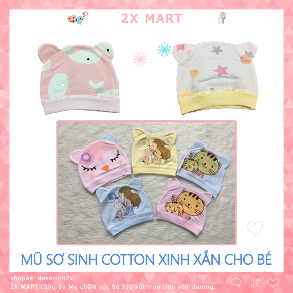 Mũ sơ sinh cho bé gái trai 100% cotton nón che thóp em bé từ 0 1 2 3 4 tháng - 2X MART