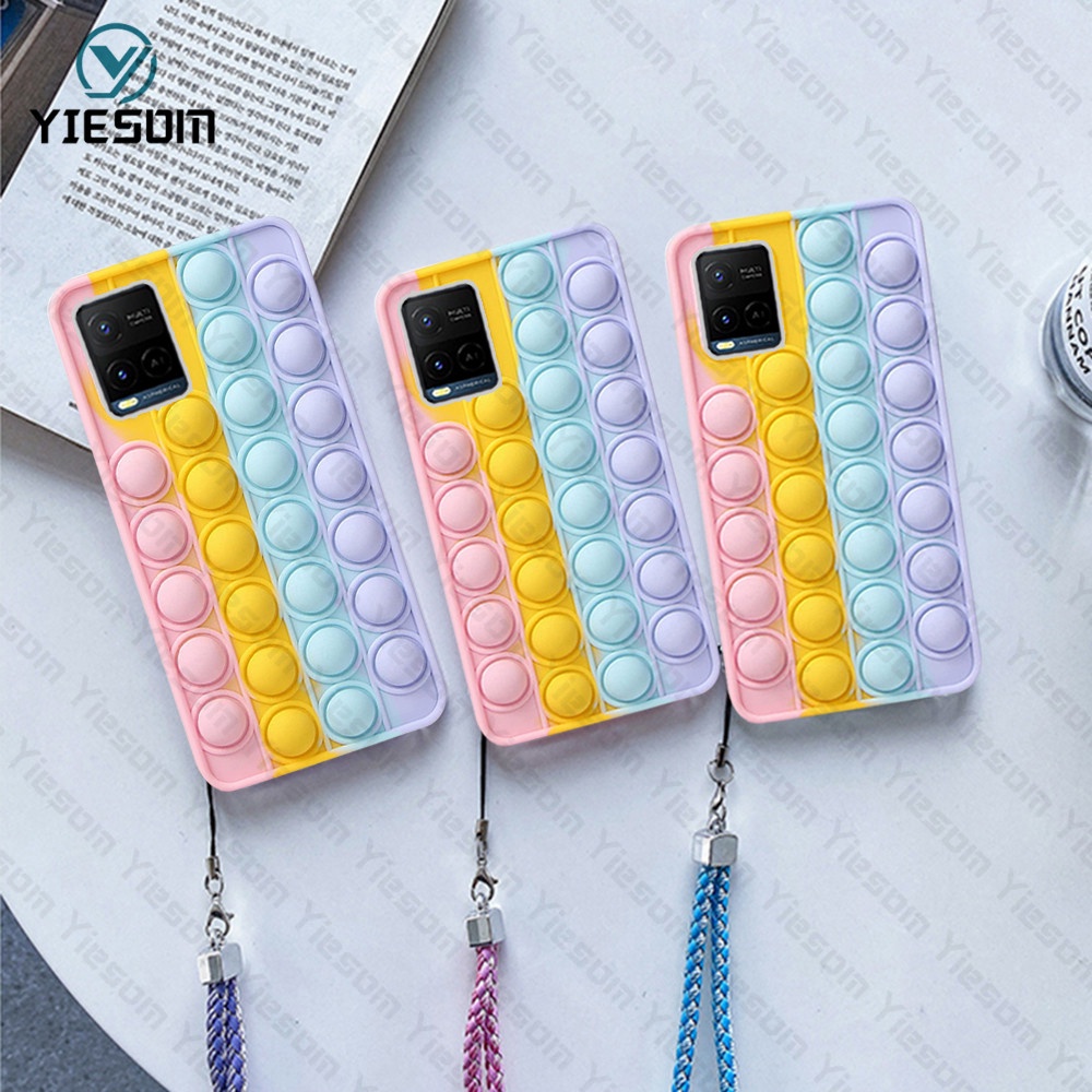 Ốp Điện Thoại Hình Cầu Vồng Kèm Dây Đeo Cho Vivo Y33S Y21S Y21 Y20 Y20S Y12S Y12 Y15S Y17 Y31 Y12i Y50 Y30 Y19 Y95 Y93 Y91C Y1S