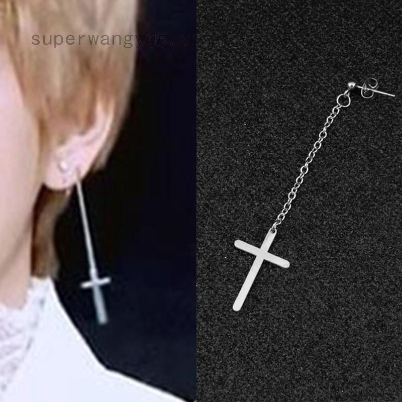 Khuyên tai dáng dài mặt chữ thập thời trang Kpop BTS V DNA