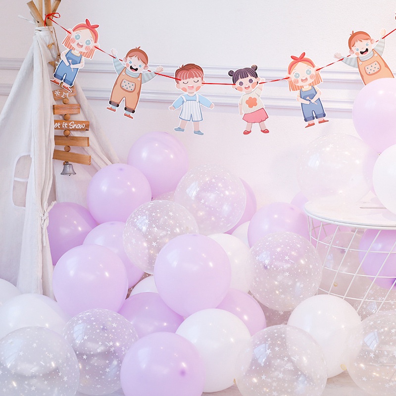 Set bóng mix các màu, bóng pastel, bóng siêu nhũ, bóng ngôi sao trang trí sinh nhật cho bé - Kem Shop K312