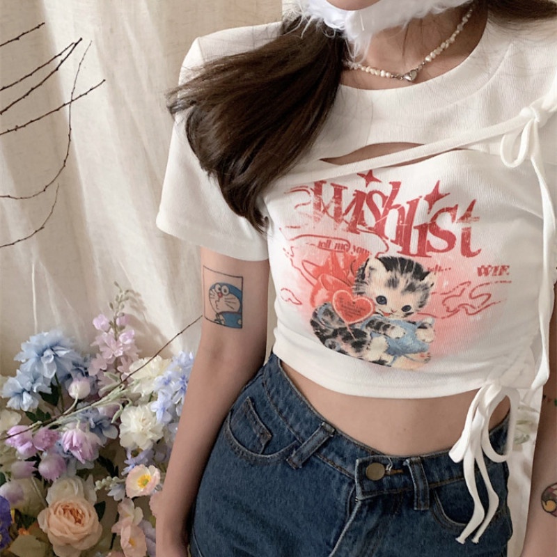 Áo Thun Tay Ngắn Dáng Ôm Dễ Thương Thời Trang Mùa Hè Cho Nữ