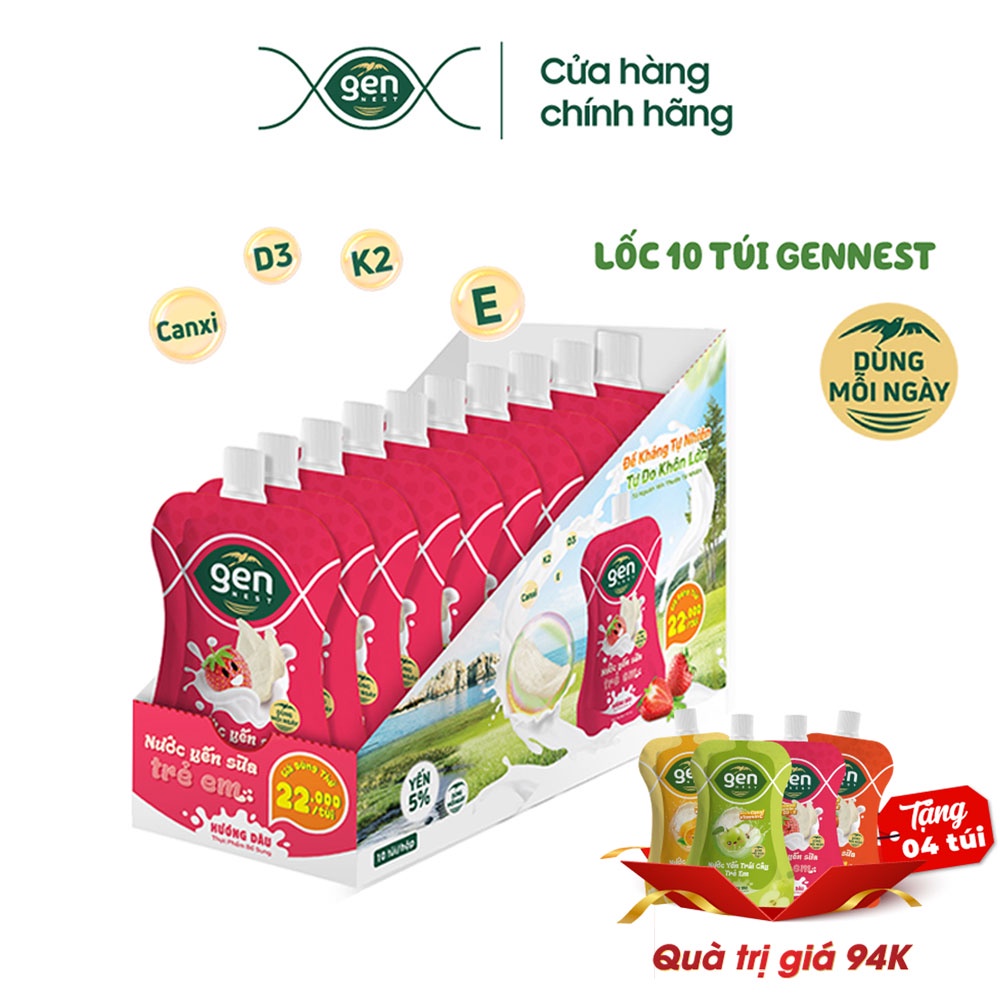Hộp 10 túi Nước yến sữa trẻ em Gennest trái cây (105ml)