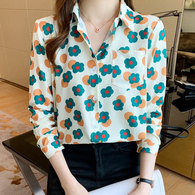Áo sơ mi tay dài hoạ tiết hoa phong cách Vintage