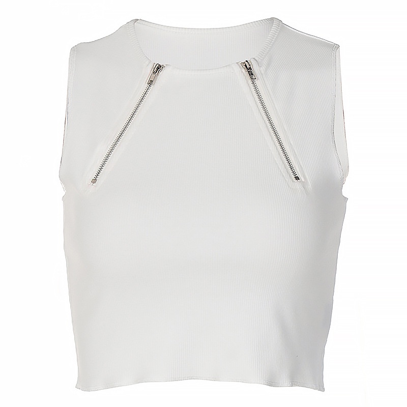 DUNEA Áo Tank Top Sát Nách Cổ Tròn Phối Khóa Kéo Quyến Rũ Cho Nữ