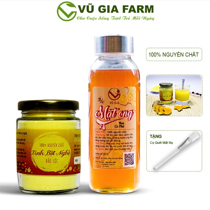 Combo Mật Ong Hoa Cà Phê (420g)+ Tinh Bột Nghệ (100g) Nguyên Chất Vũ Gia-Tặng Cọ Quét_Đã được kiểm nghiệm y tế