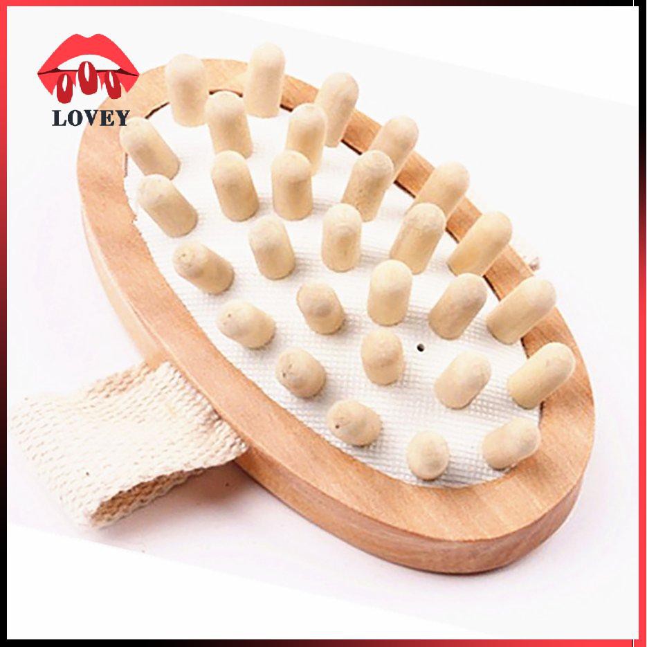 [Hàng mới về] Bàn chải mát xa cơ thể/chải tóc dễ chịu với tay cầm bằng gỗ và đệm túi khí