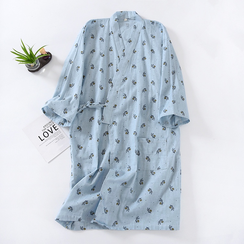 Kimono Nhật Vải Xô  Áo Choàng Ngủ Mặc Nhà Dễ Thương IVY215