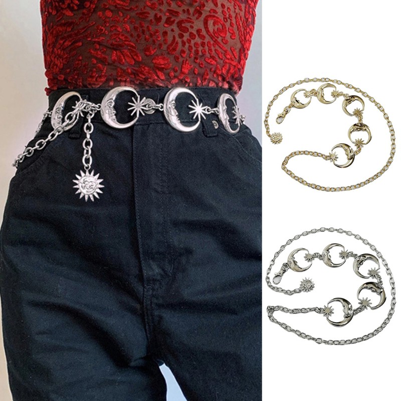 Chuỗi thắt lưng nữ bằng kim loại mặt hình mặt trăng phong cách gothic