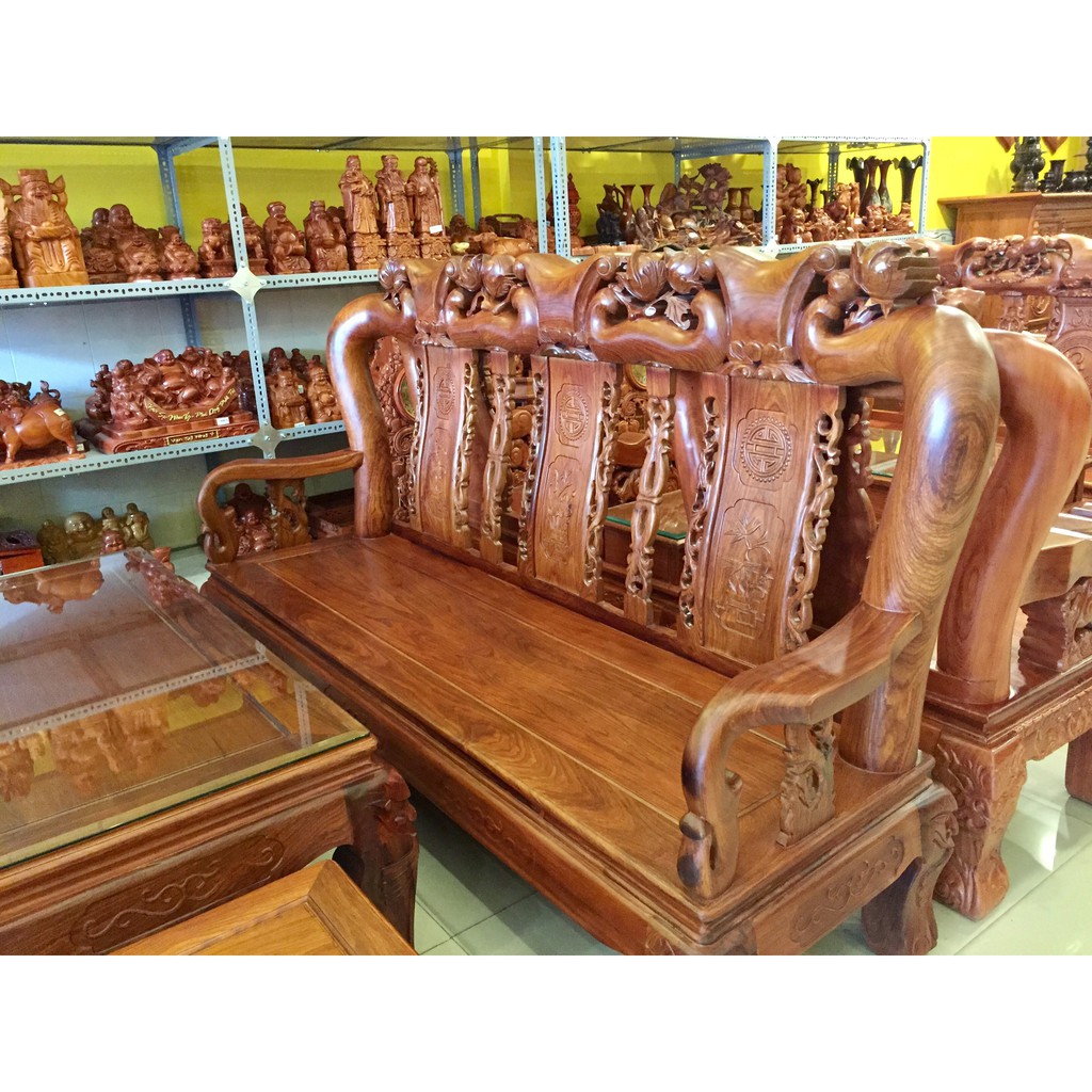 Bộ bàn ghế gỗ hương đào 6 món tay 12