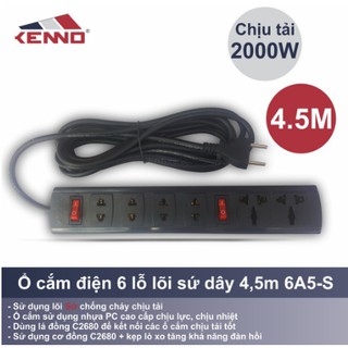 Ổ Cắm Điện 6 Lỗ Lõi Sứ Chịu Tải 2000W Dây Dài 4,5m 6A5-S