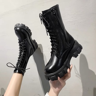Giày bốt nữ cổ cao ulzzang boot kéo khoá boots đế cao 5cm - loại bóng