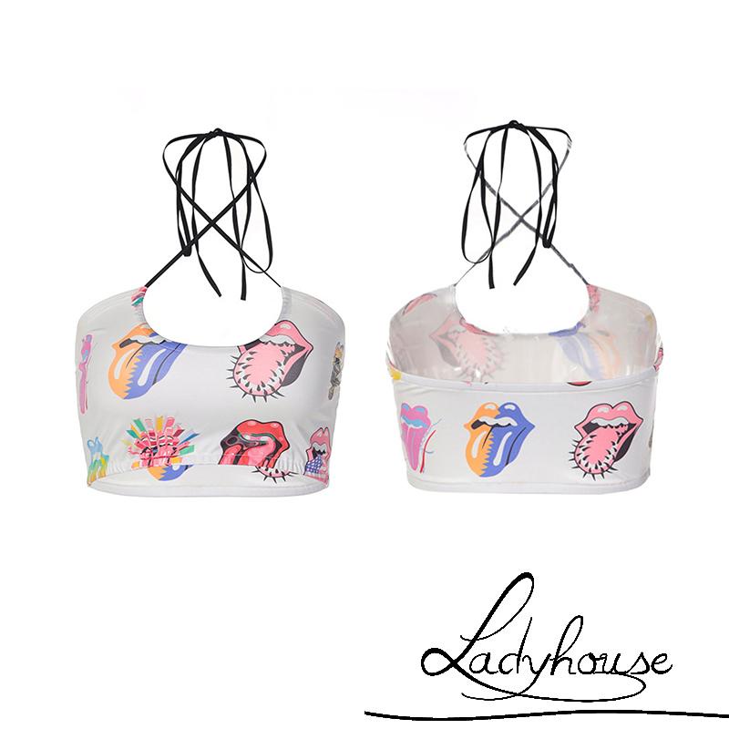 Áo Croptop Hai Dây Hở Lưng Dáng Ôm In Họa Tiết Thời Trang Cho Nữ