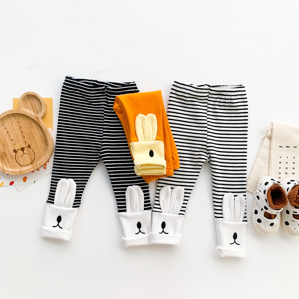 Quần Tất Cotton Dày Dặn Họa Tiết Kẻ Sọc Tai Thỏ Dễ Thương Cho Bé Sơ Sinh 0-2 Tuổi