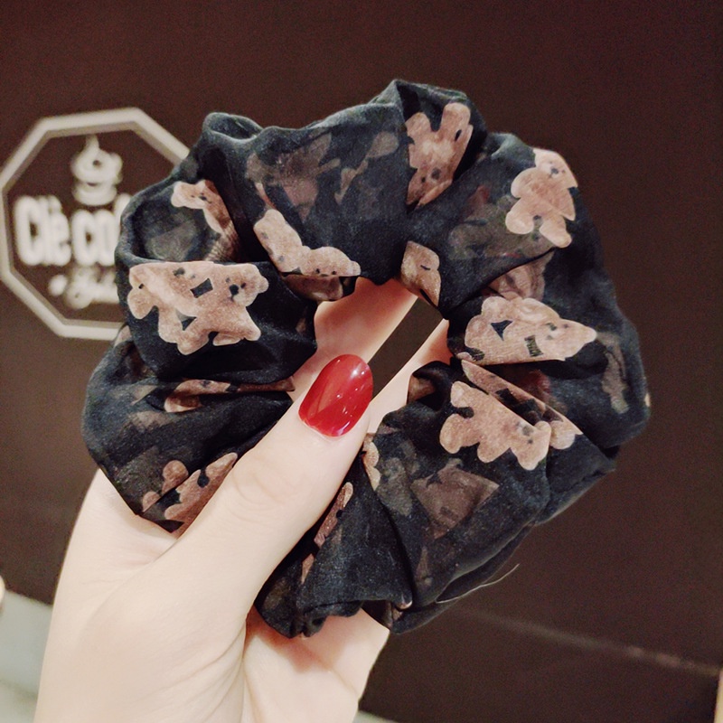 Dây cột tóc scrunchies vải voan họa tiết Gấu Teady Cocochang shop