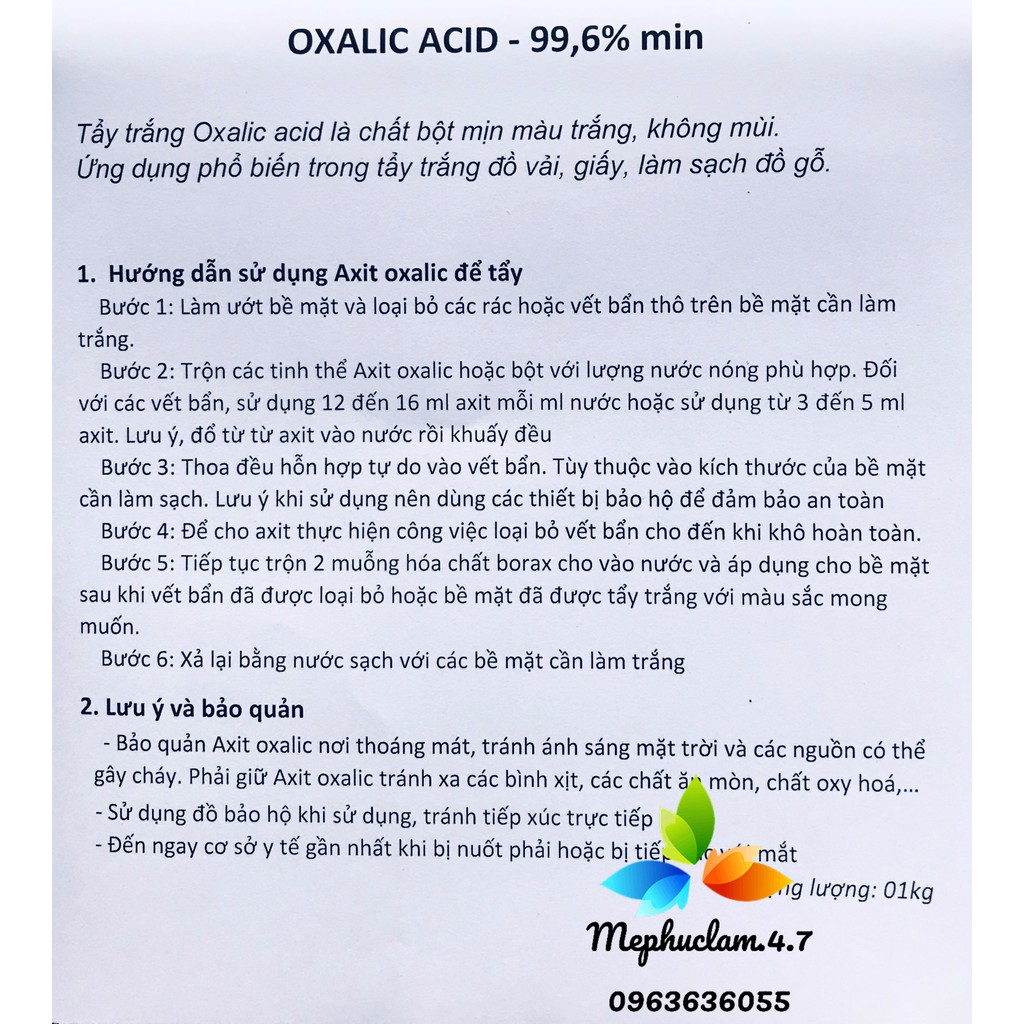 [1 kg] Oxalic acid (Bột chanh, bột tẩy trắng)