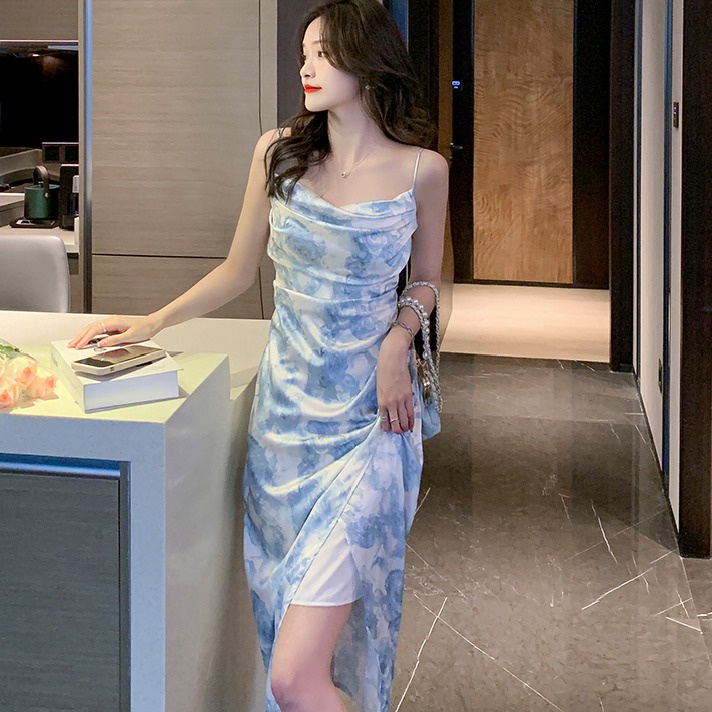 Đầm Không Tay Màu Xanh Dương Phong Cách Pháp Quyến Rũ size Lớn Cho Nữ