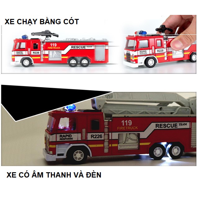 Xe ô tô cứu hỏa bằng sắt đồ chơi trẻ em có âm thanh to và đèn nháy xe chạy cót1:32