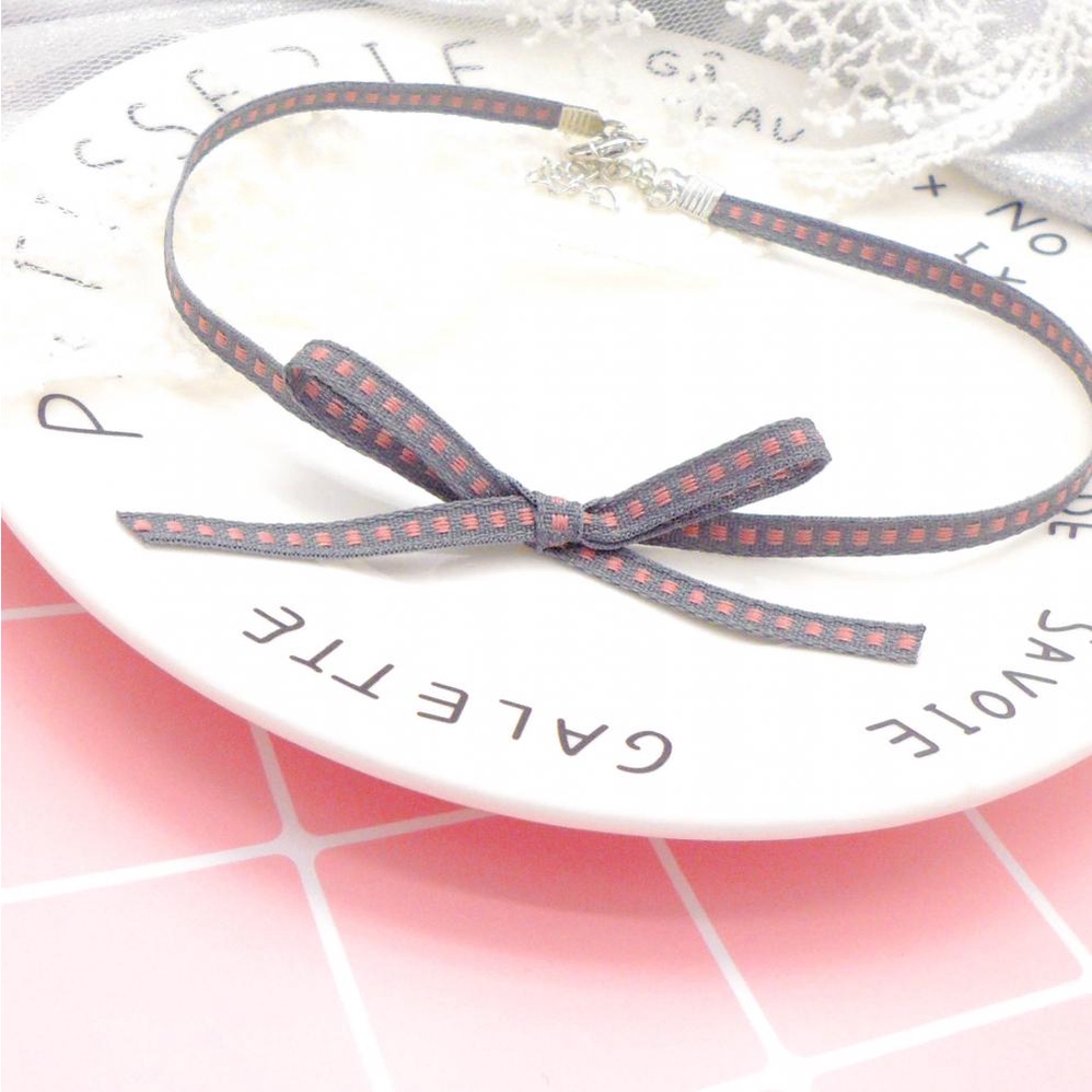 Vòng Cổ Choker Ngắn Xương Quai Xanh Thắt Nơ Họa Tiết Caro Phong Cách Đường Phố Cho Nữ