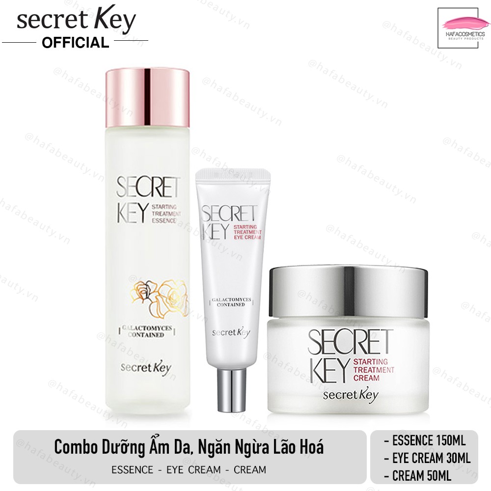 Combo 3 sản phẩm dưỡng da trắng sáng và chống lão hóa Secret Key Starting Treatment (Essence + Eye Cream + Cream)