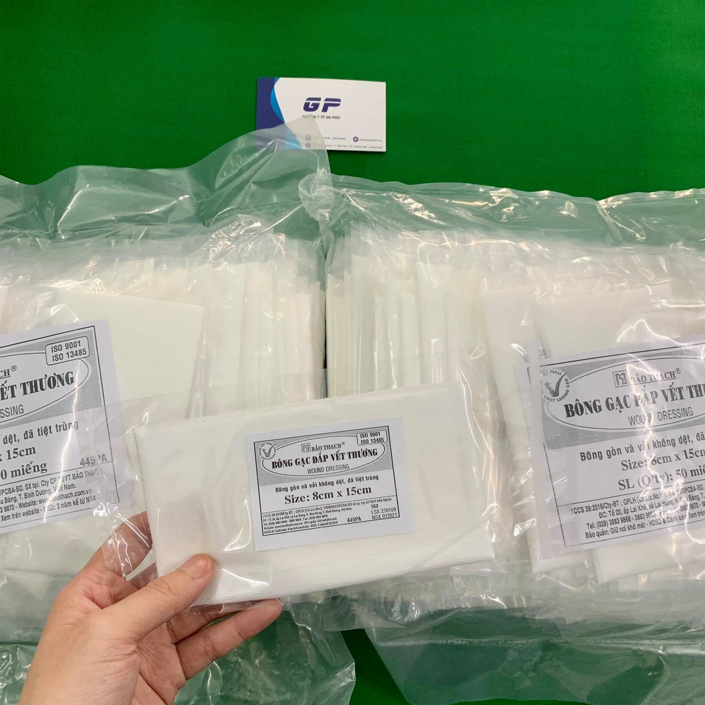 BÔNG GẠC ĐẮP VẾT THƯƠNG Y TẾ 8X15CM BẢO THẠCH DATE XA