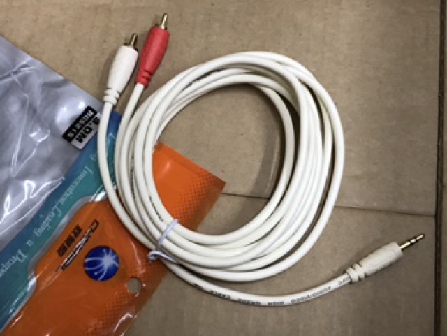 Cáp 3.5 và 2 đầu bông sen 3m, cáp audio laptop vào loa 3m.