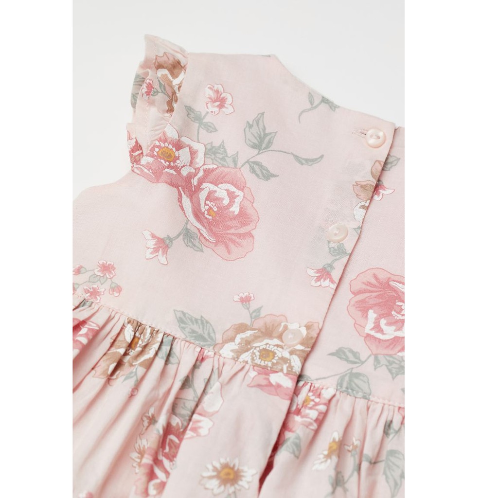 Váy vải cotton in hình hoa hồng, xếp ly nhún, Hờ mờ UK săn SALE