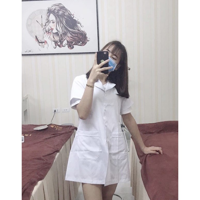 Áo blu nữ cộc tay ôm dáng thon gọn loại đẹp [chuyên dùng trong trường học, nhà thuốc, spa...]