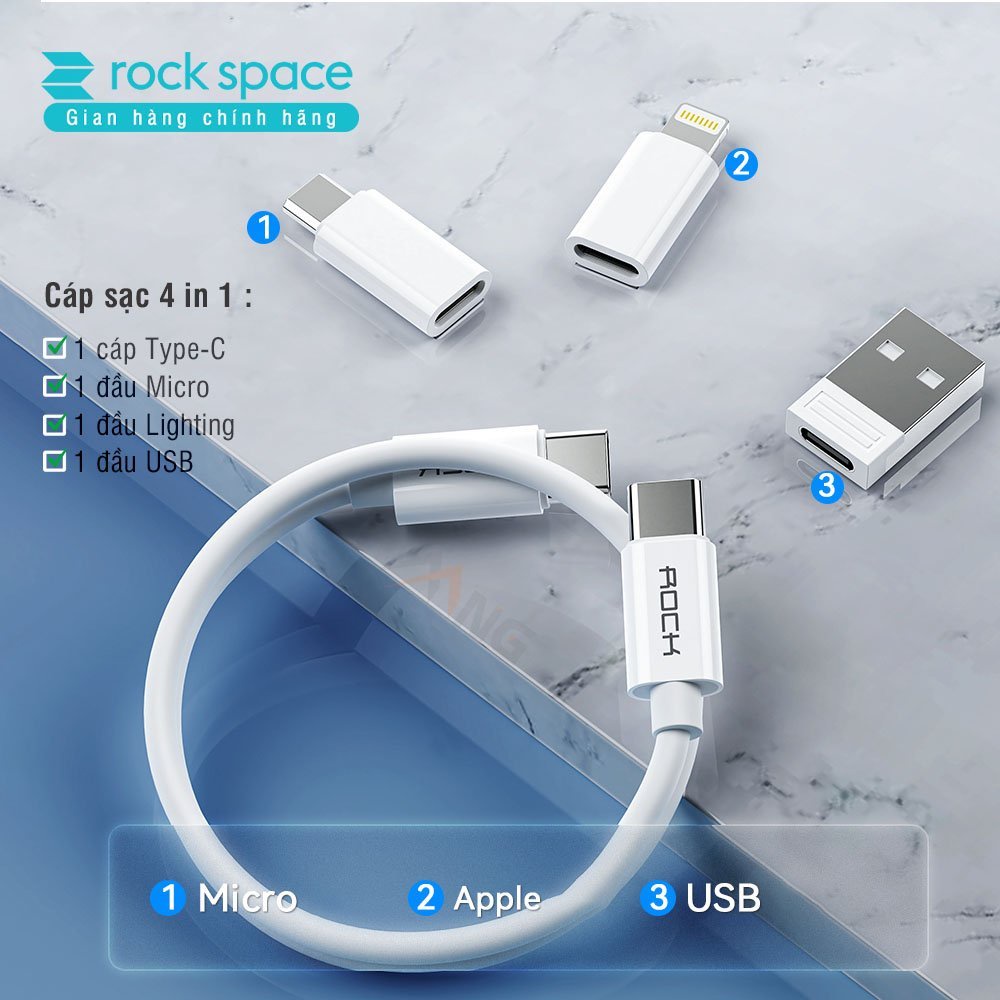 Sạc nhanh mini đa chức năng Rockspace cho IPhone, Samsung, Laptop, nhỏ gọn -Hàng chính hãng