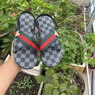 Dép xăng đan nam nữ đế ca rô xanh quai 1 chéo dù ( sandal đồng nai )