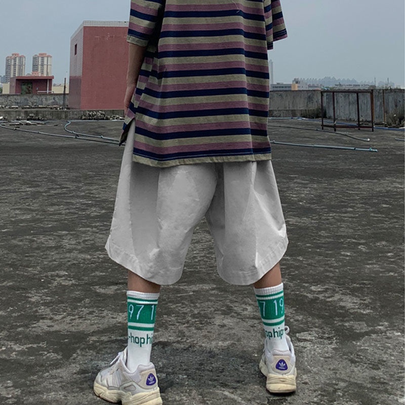 Quần Short Ống Rộng Phối Dây Xích Phong Cách Nhật Bản Thời Trang Mùa Hè Dành Cho Nam Và Nữ