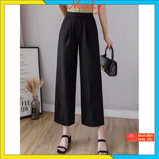 Quần culottes suông ống rộng dáng lửng 85cm - Quần culottes chất đũi hàng đẹp, lưng chun co dãn mềm mại-Mã 606