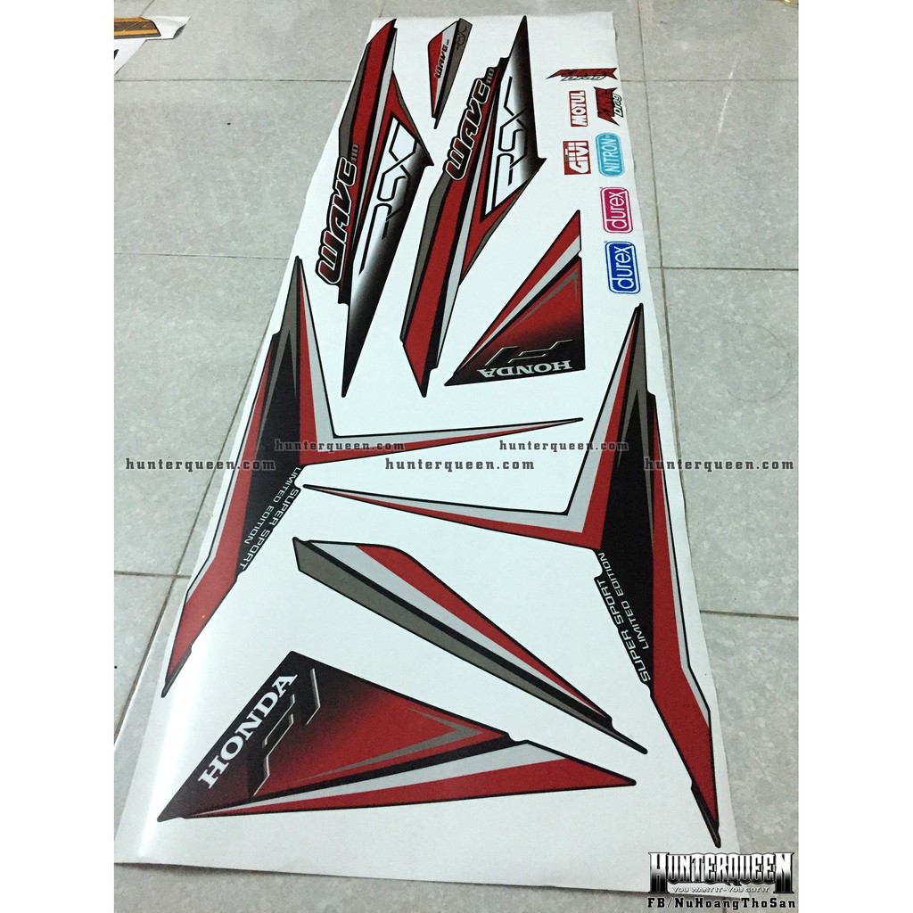 Tem rời xe WAVE RSX 2014. Dán xe đen nhám. Chống nước, bền màu, sắc nét. Thay đổi theo yêu cầu. Chất lượng cao.