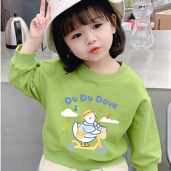 [THOMAS KIDS] Áo Thun Cotton Tay Dài Cổ Tròn Thoáng Khí In Hình Chú Vịt Dễ Thương Thời Trang Cho Bé Gái 3-8 Tuổi