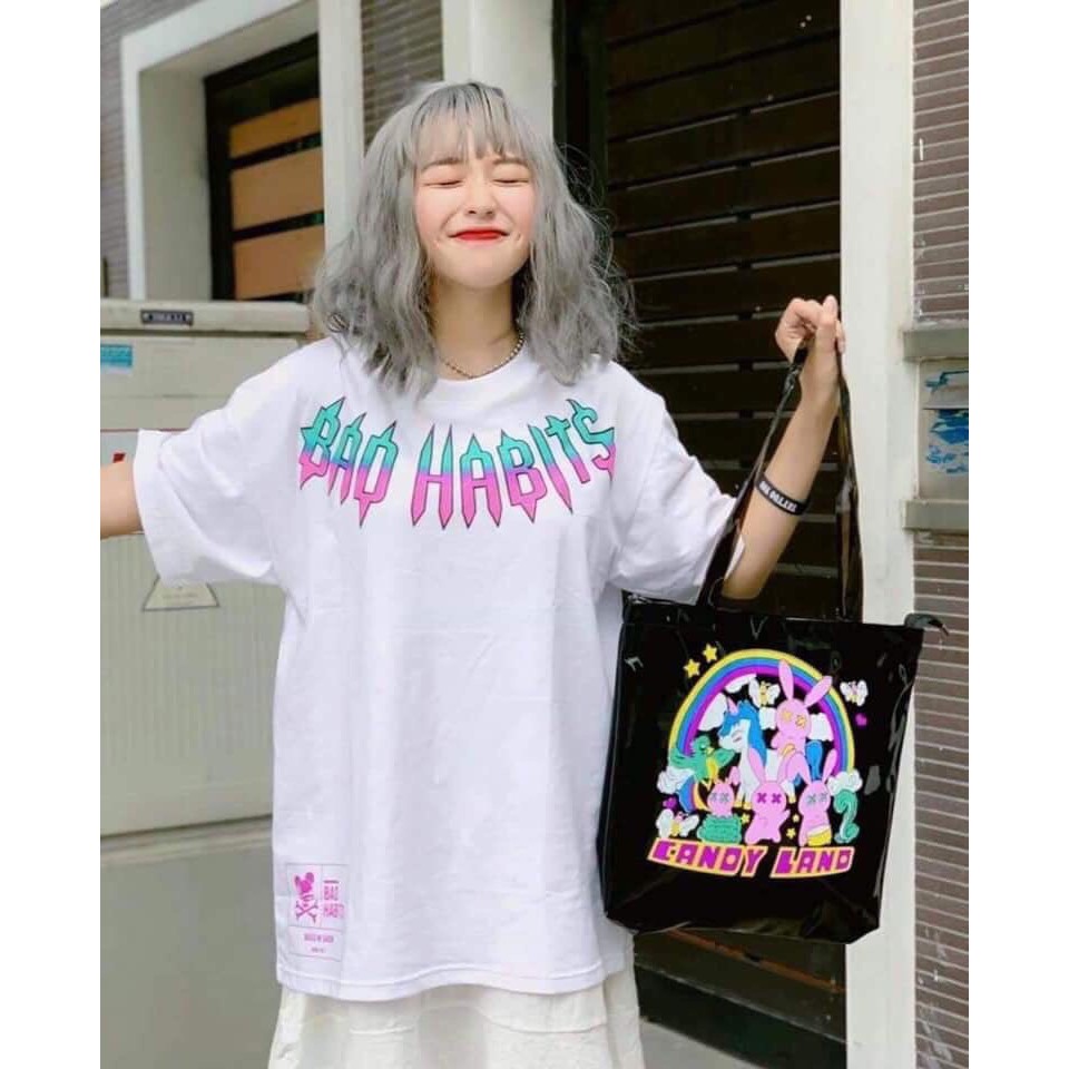 Áo Thun in hình thời trang unisex phong cách oversize BAD HABIT Tee phông cotton co giãn cặp đôi nam nữ tay lỡ mùa hè