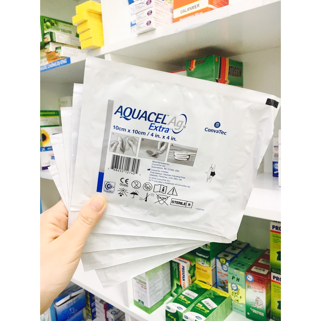 Gạc Aquacel Ag Extract 10×10cm – kháng khuẩn ngay lập tức và hỗ trợ lành vết thương nhanh, hộp 10 miếng