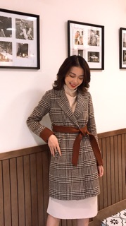 Áo dạ kẻ kèm đai ( giá đã sale)